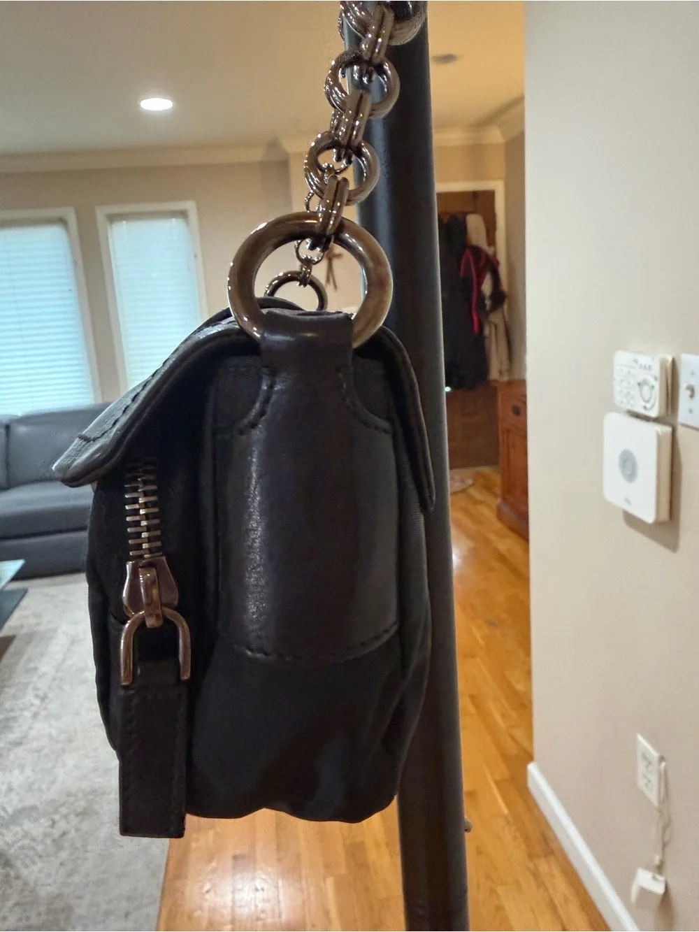 Rare Vintage PRADA Tessuto Nylon Leather Grommet Buckle Chain Shoulder Bag Y2K